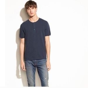 Vince slub cotton short sleeve gray henley mens shirt